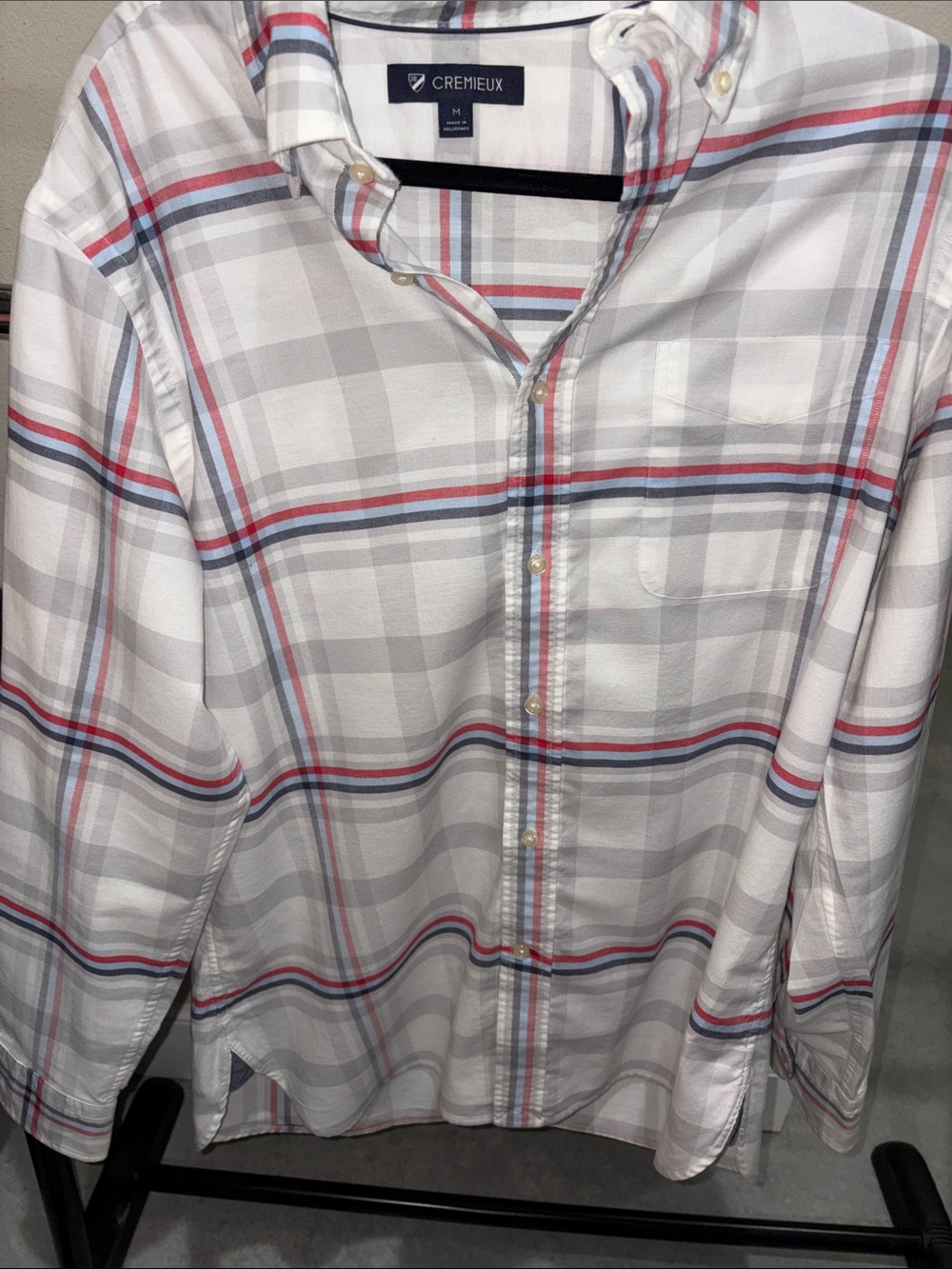 Daniel Cremieux White Plaid Button-Down Shirt with Red & Blue Stripes